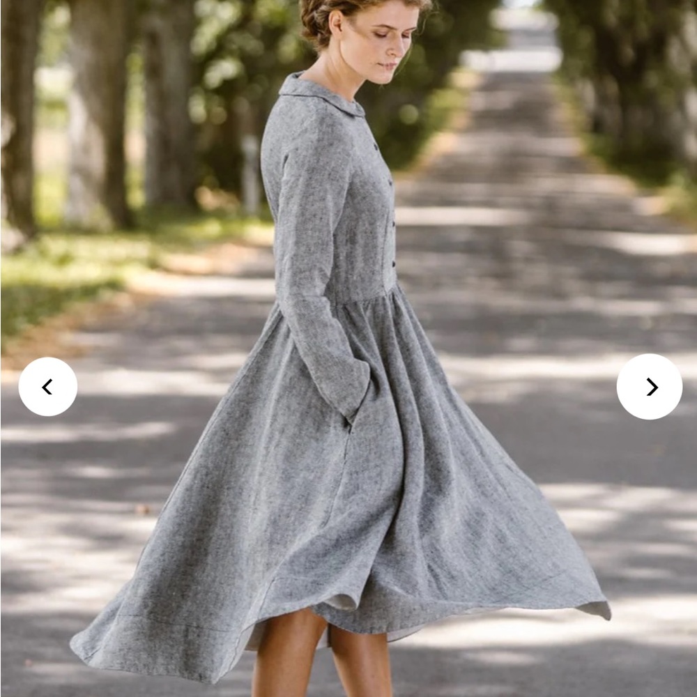 Son de Flor Classic Dress, Long Sleeve, twill linen, XXL, grey